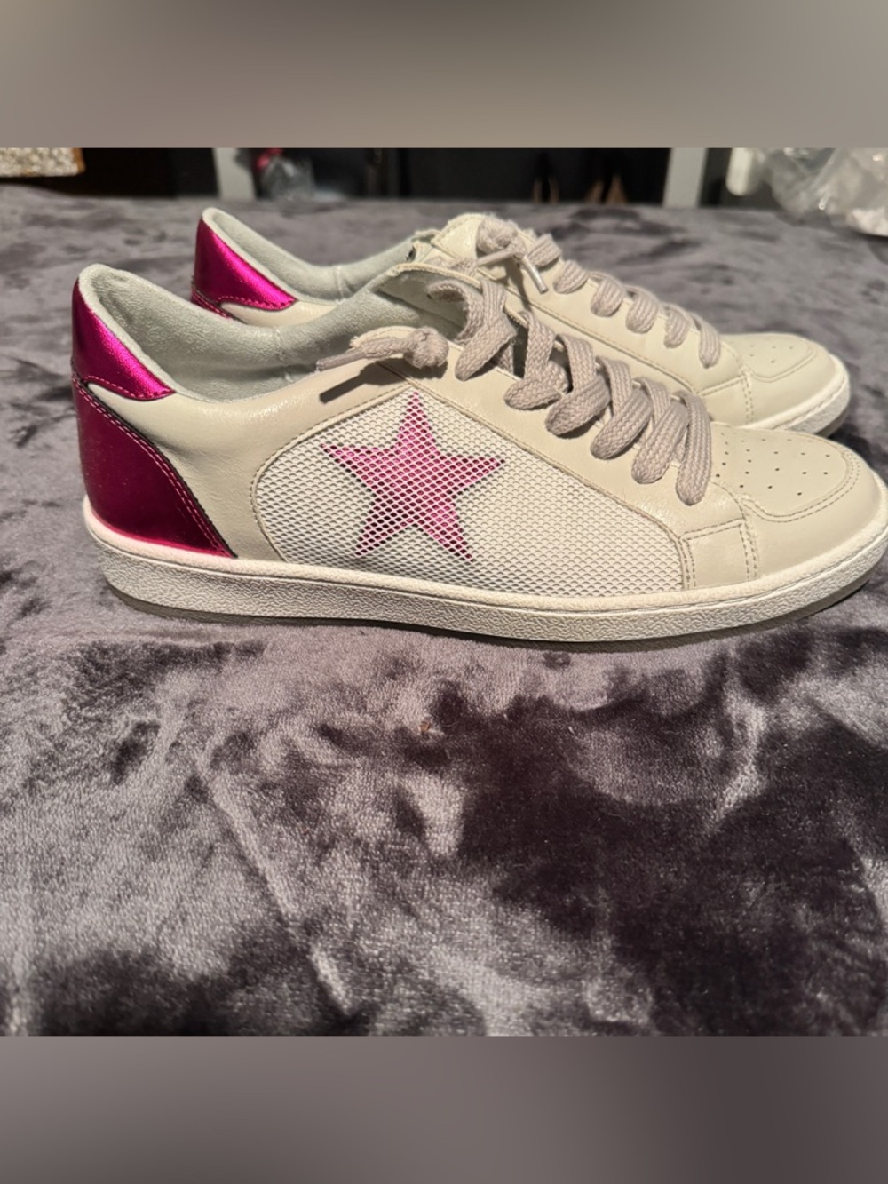 ShuShop - Regina Sneakers with Magenta Accents - White, Magenta - 10